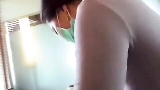 Man Cums on his Asian Esthetician while she Wax him