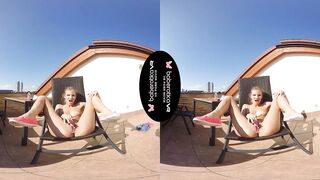 Solo girl, Sarah Kay is masturbating and moaning, in VR