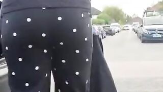 Round Booty Latina Teasing Walk on Public Street in Tight Pants Visible Panty Line - Candid