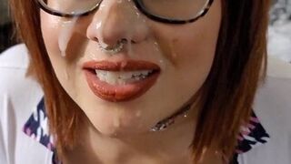 Whore Gets A Cum Facial Plastering Then Spreads Legs