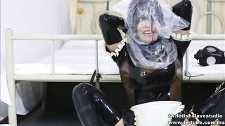 Latex maid self bondage and plastic bag breath play