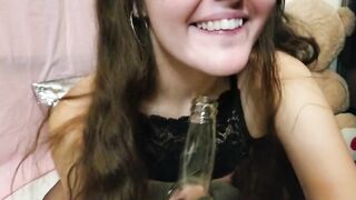 College Babe Parties and Fucks her Tight little Ass with Beer Bottle