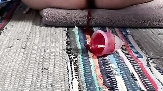 Naughty Horny PAWG Masturbates with a Vibrator and Pushes out her Period Cup while Squirting