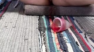 Naughty Horny PAWG Masturbates with a Vibrator and Pushes out her Period Cup while Squirting