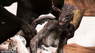 Argonian Fucked by Dragonborn & Werewolf | By:Cavafly01