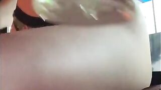 Gamer Girl in Thong Rips Bong and Fingers Pussy