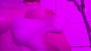 Teen having Fun with Soaping her Tits and Riding her Dildo Plugged in her Bathtub