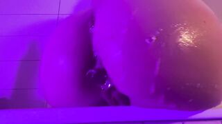 Teen having Fun with Soaping her Tits and Riding her Dildo Plugged in her Bathtub