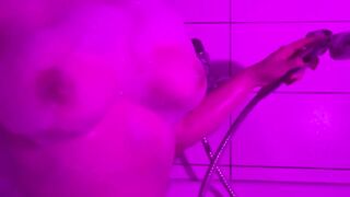 Teen having Fun with Soaping her Tits and Riding her Dildo Plugged in her Bathtub