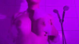 Teen having Fun with Soaping her Tits and Riding her Dildo Plugged in her Bathtub