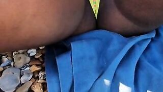 Beach Voyeur Ebony Caught Adjusting Bikini Thong Reveling Pussy Slip and Cameltoe - Candid