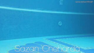 Hottest nudist Sazan Cheharda alone in the swimming pool