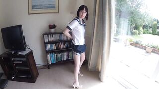 Sexy Slim Wife Shows off her School Uniform