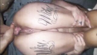 Babe squirts as her lover fists and fucks her ass