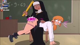 Confession Booth! Animated Big Booty Nun Spanks School Girl Front of Class