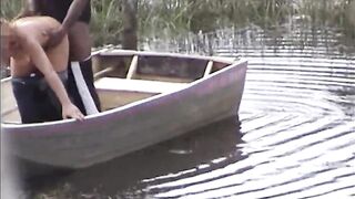 Hidden man records video of unfaithful wife moaning and having sex with gardener by canoe on the lake