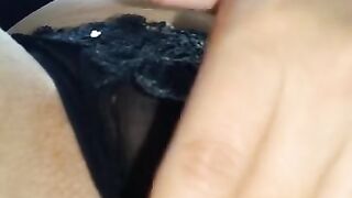 Cute Latina Teen Wearing Sexy Black Lingerie Show her so Wet Pussy Close up