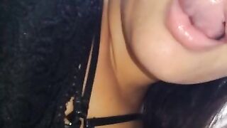 Cute Latina Teen Wearing Sexy Black Lingerie Show her so Wet Pussy Close up