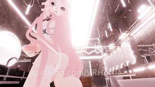 Thicc Booty Pink Hentai Girl Busts out Dildo Nora Lovense Strips down in Restroom POV Lap Dance