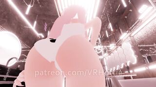 Thicc Booty Pink Hentai Girl Busts out Dildo Nora Lovense Strips down in Restroom POV Lap Dance