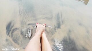 SEA VIEW MY STEP SISTER MASTURBATING ON THE BEACH WITH RED NAIL POLISH RUBBING SAND FOOT FETISH