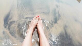 SEA VIEW MY STEP SISTER MASTURBATING ON THE BEACH WITH RED NAIL POLISH RUBBING SAND FOOT FETISH