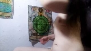 Onlyfan PinkMoonLust Puts Tarot Card Tapestry on Wall then Spreads Hairy Pussy Asshole Lighting ✔️