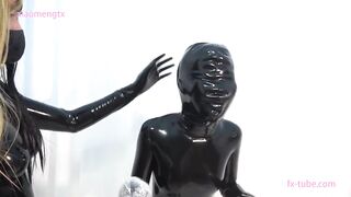 Cute latex girl, hood breathplay