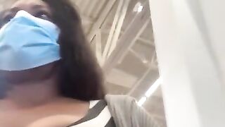 EXHIBITIONIST AT STORE CHECKOUT WITH TITS OUT FLASHING