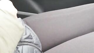 Step Mom in Black Leggings Seduce and Fuck Step Son in the Car