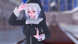 Mmd Haku Nun try Bad Dragon Dildo and Cum after using the Toy