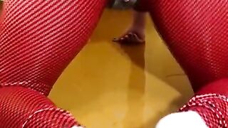 Pee on the Floor Wearing Sexy Tight Red Jumpsuit