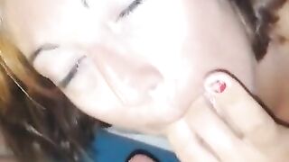 A good cumshot on your bitch face! Yes, lick my cum