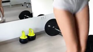 Gym Workout with College Girl Yoya Grey Ends up with Wardrobe Malfunction, Tits Flashing and Topless