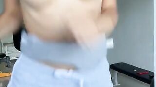 Gym Workout with College Girl Yoya Grey Ends up with Wardrobe Malfunction, Tits Flashing and Topless