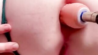 Quiet Moans from Cutie while Machine Fucks her Tight Asshole