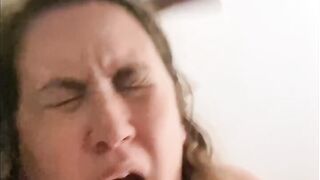 Busty MILF Pegs Husband, Cums while Fucking Him, makes him Cum on Self!