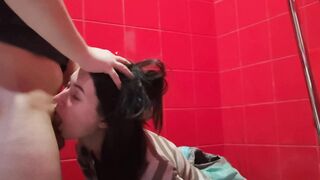 Trash Slut Sucks in the Mall Toilet