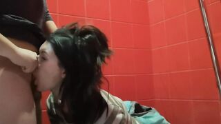 Trash Slut Sucks in the Mall Toilet