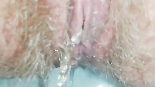 NEW! Hairy Pussy Slow Pissing [ EXTREMELY Close up ] Spread Pee on the Camera