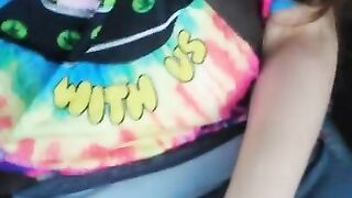 Public Masturbation Car Play! Hairy Hippie Slut Gym Pants Tie Dye Flashes PinkMoonLust on ONLYFANS!