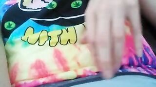 Public Masturbation Car Play! Hairy Hippie Slut Gym Pants Tie Dye Flashes PinkMoonLust on ONLYFANS!