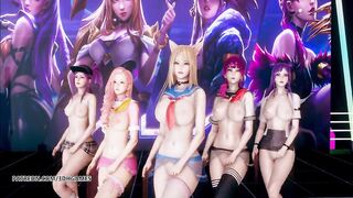 MMD hello Venus -wiggle Wiggle Naked Dance Ahri Akali Kaisa Evelynn Seraphine