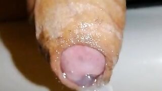 Uncircumcised Hard Cock Plays with Foreskin and Pre-cum Close-up, Hard Micropenis