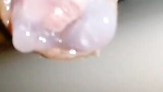 Uncircumcised Hard Cock Plays with Foreskin and Pre-cum Close-up, Hard Micropenis