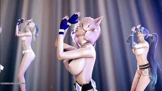 MMD EVERGLOW - ADIOS Naked Dance KDA Ahri Akali Kaisa Seraphine Evelynn