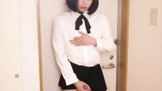 Japanese Crossdresser Masterbation at Entrance