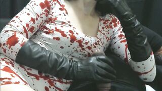 Smoking Wife White Red Dress in Leather Gloves makes me Happy