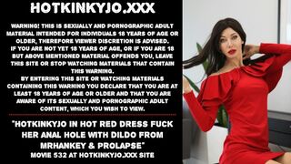 Hotkinkyjo in hot red dress fuck her anal hole with dildo from MrHankey & prolapse