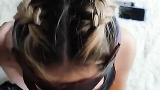 Fuck my girlfriend's face and she gives a deep blowjob. POV. First person. Pov. Close-up.